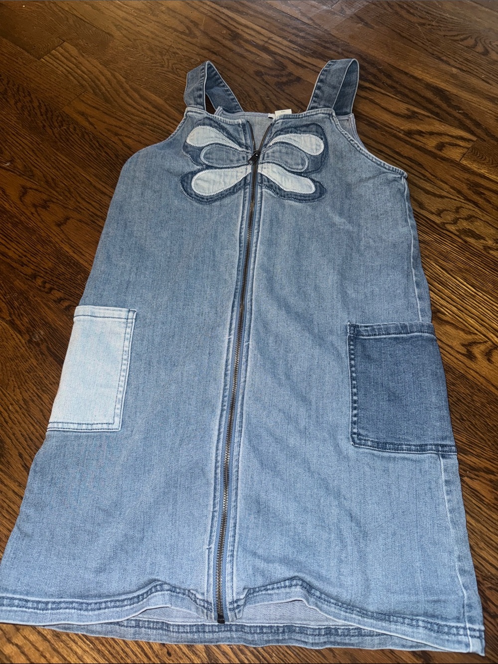 Stella McCartney Kids Denim Zip-Front Dress with butterfly Detail - Light Blue